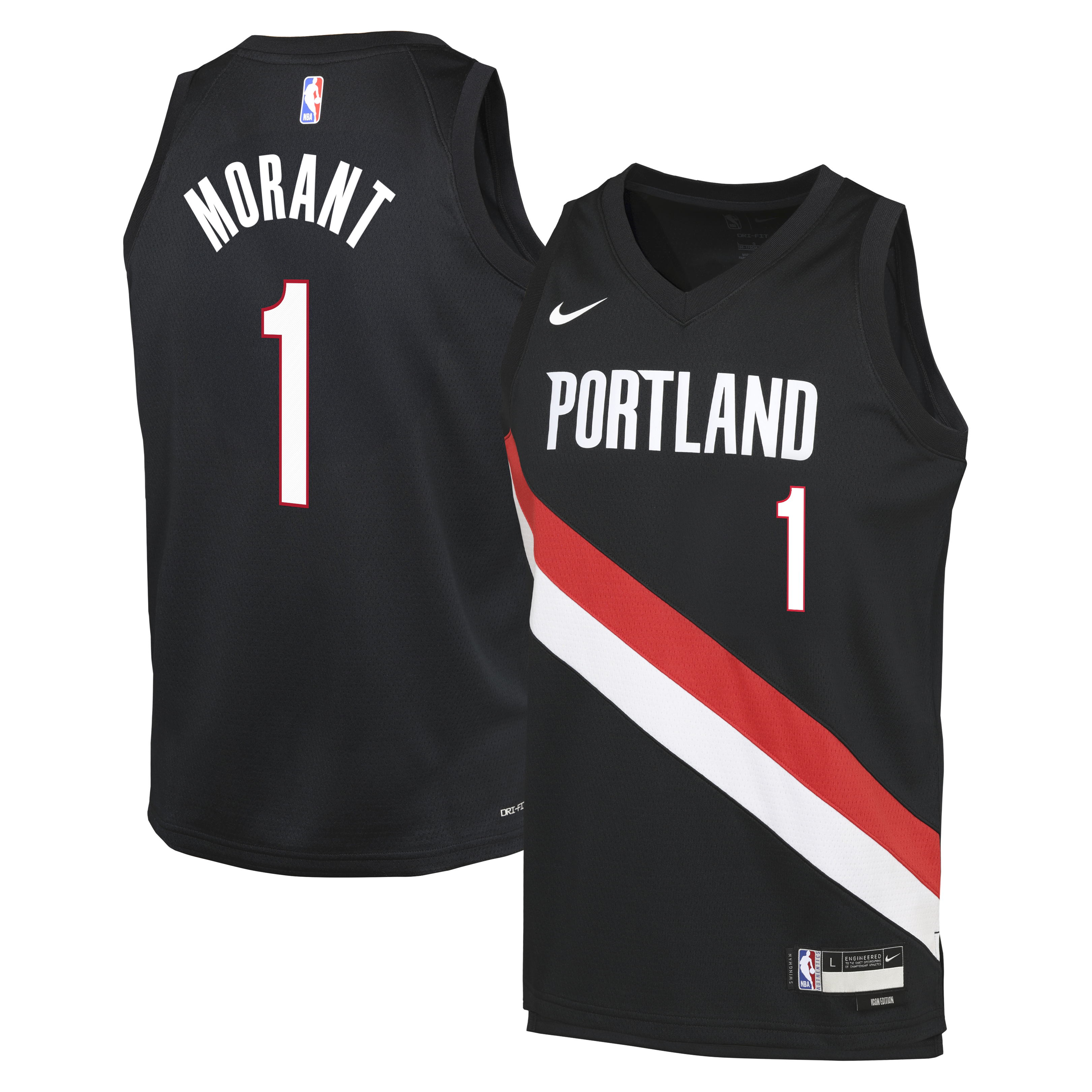Ja Morant Portland Trail Blazers Icon Edition Replica Swingman Jersey - Black - Youth
