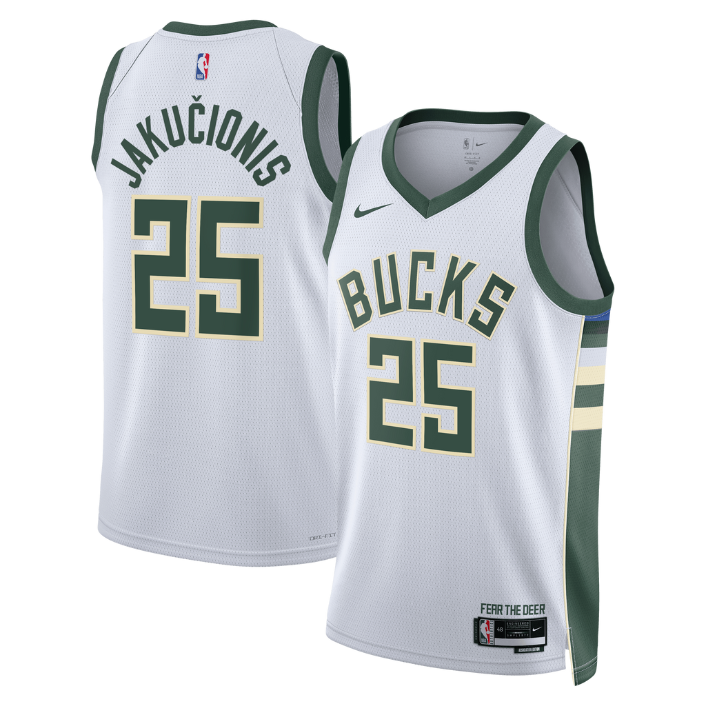 Kasparas Jakučionis Milwaukee Bucks Association Edition Swingman Jersey - White - Unisex