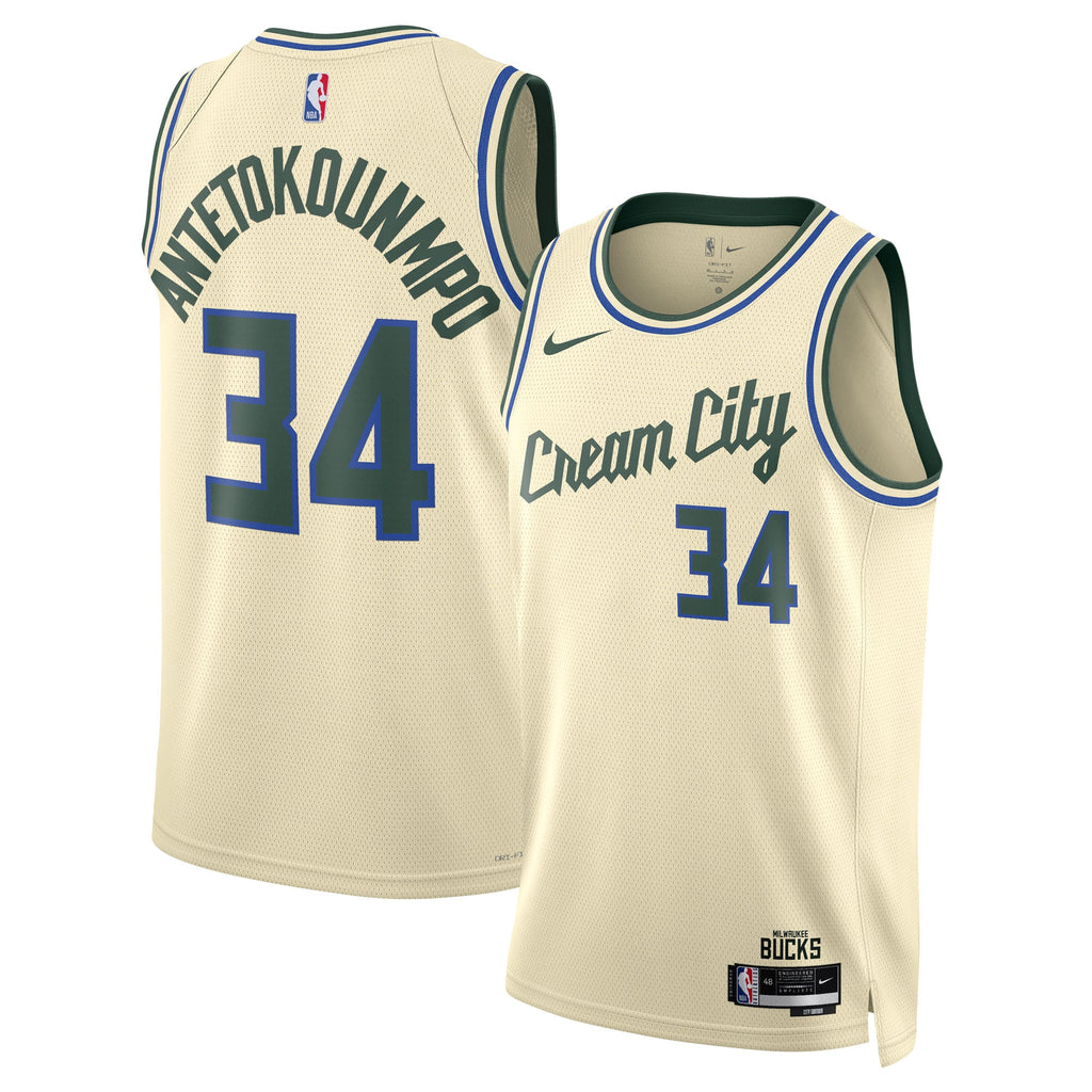 Giannis Antetokounmpo Milwaukee Bucks 2025/26 City Edition Swingman Jersey - Cream - Unisex