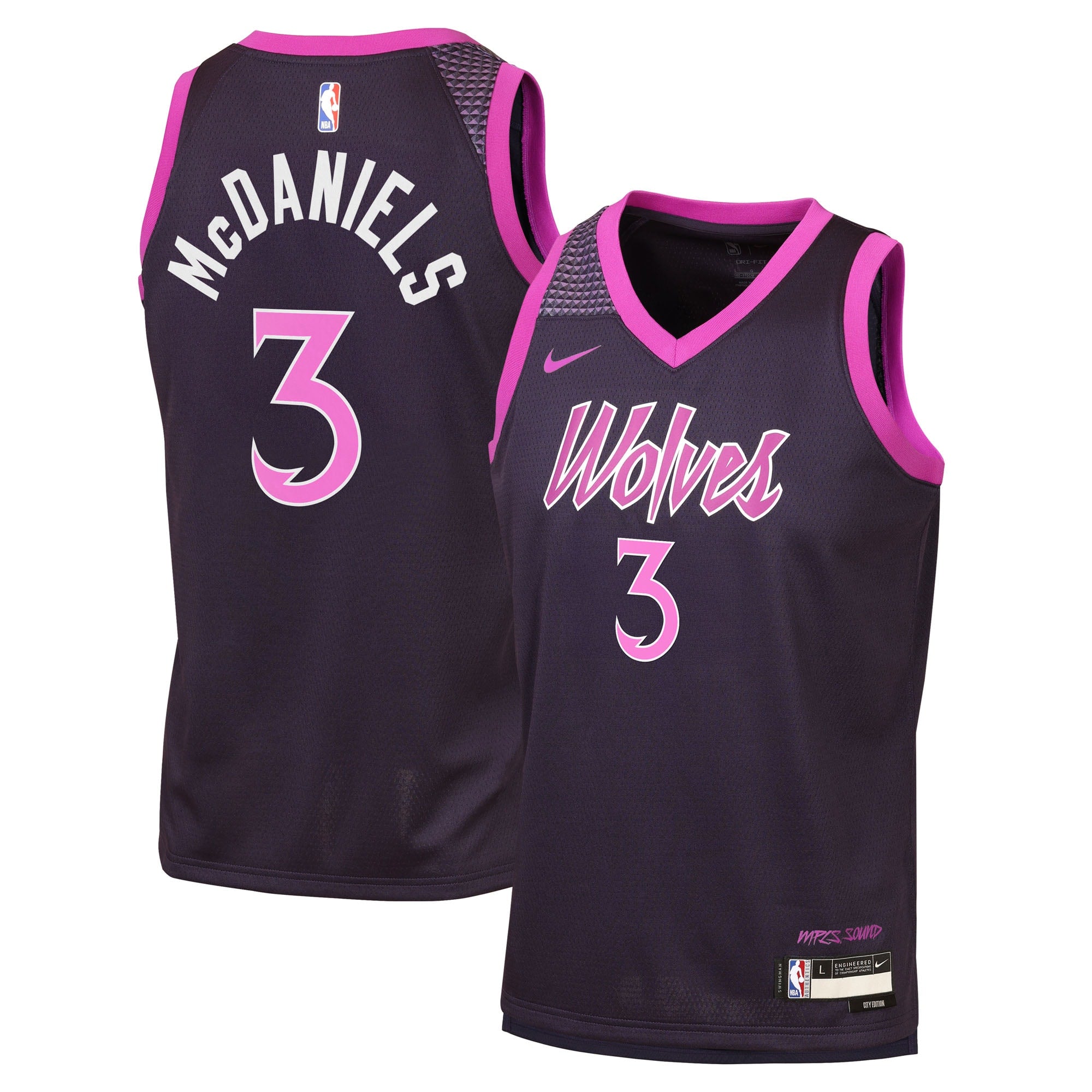 Jaden McDaniels Minnesota Timberwolves 2025/26 City Edition Swingman Jersey - Black - Youth