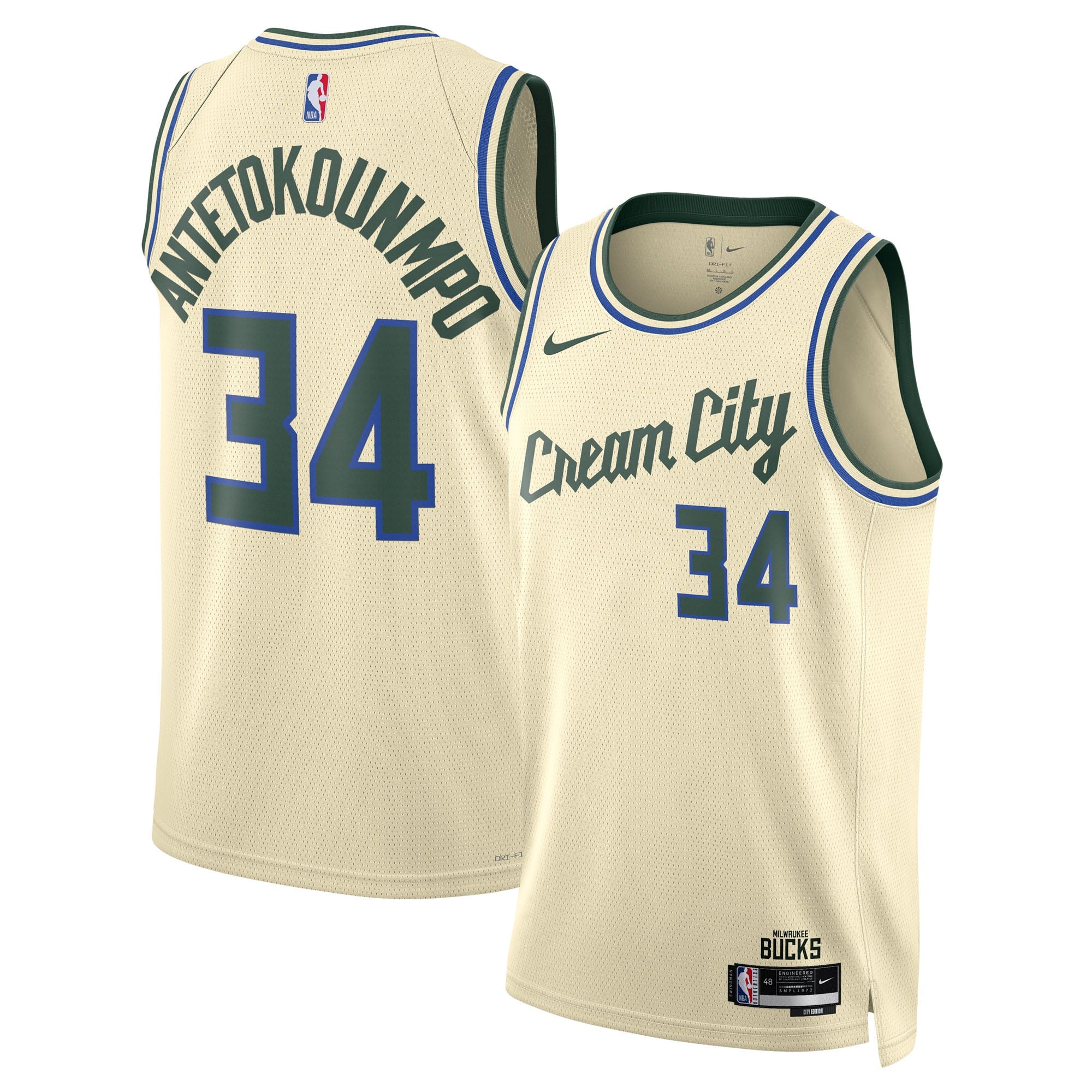 Giannis Antetokounmpo Milwaukee Bucks 2025/26 City Edition Swingman Jersey - Cream - Unisex
