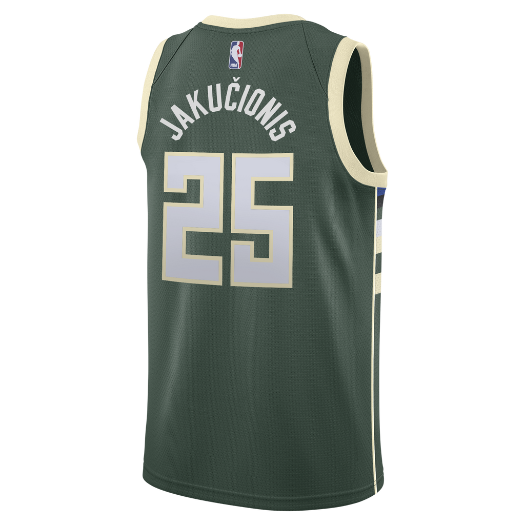 Kasparas Jakučionis Milwaukee Bucks Icon Edition Swingman Jersey - White - Youth