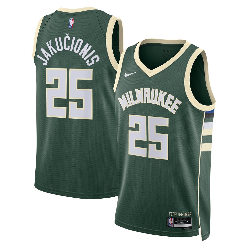Kasparas Jakučionis Milwaukee Bucks Icon Edition Swingman Jersey - White - Unisex