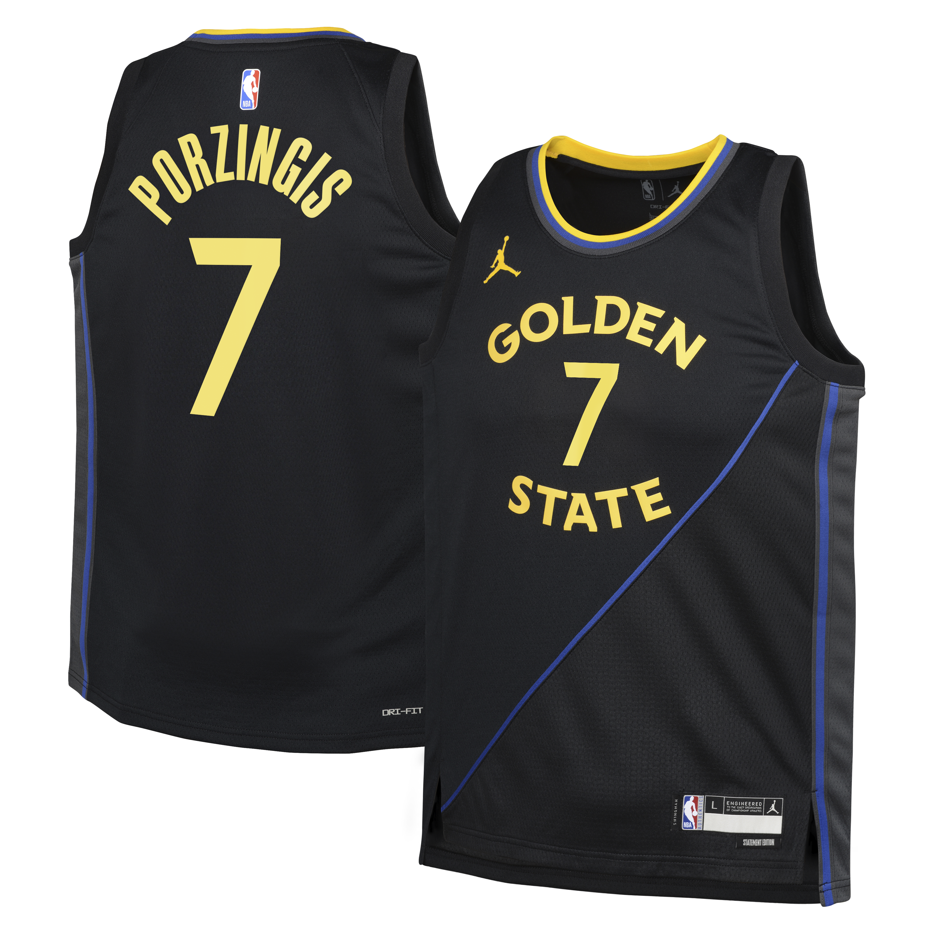 Kristaps Porziņģis Golden State Warriors Statement Edition Swingman Jersey - Black - Youth