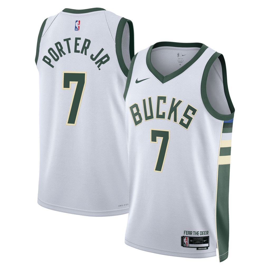 Kevin Porter Jr. Milwaukee Bucks Association Edition Swingman Jersey - White - Unisex