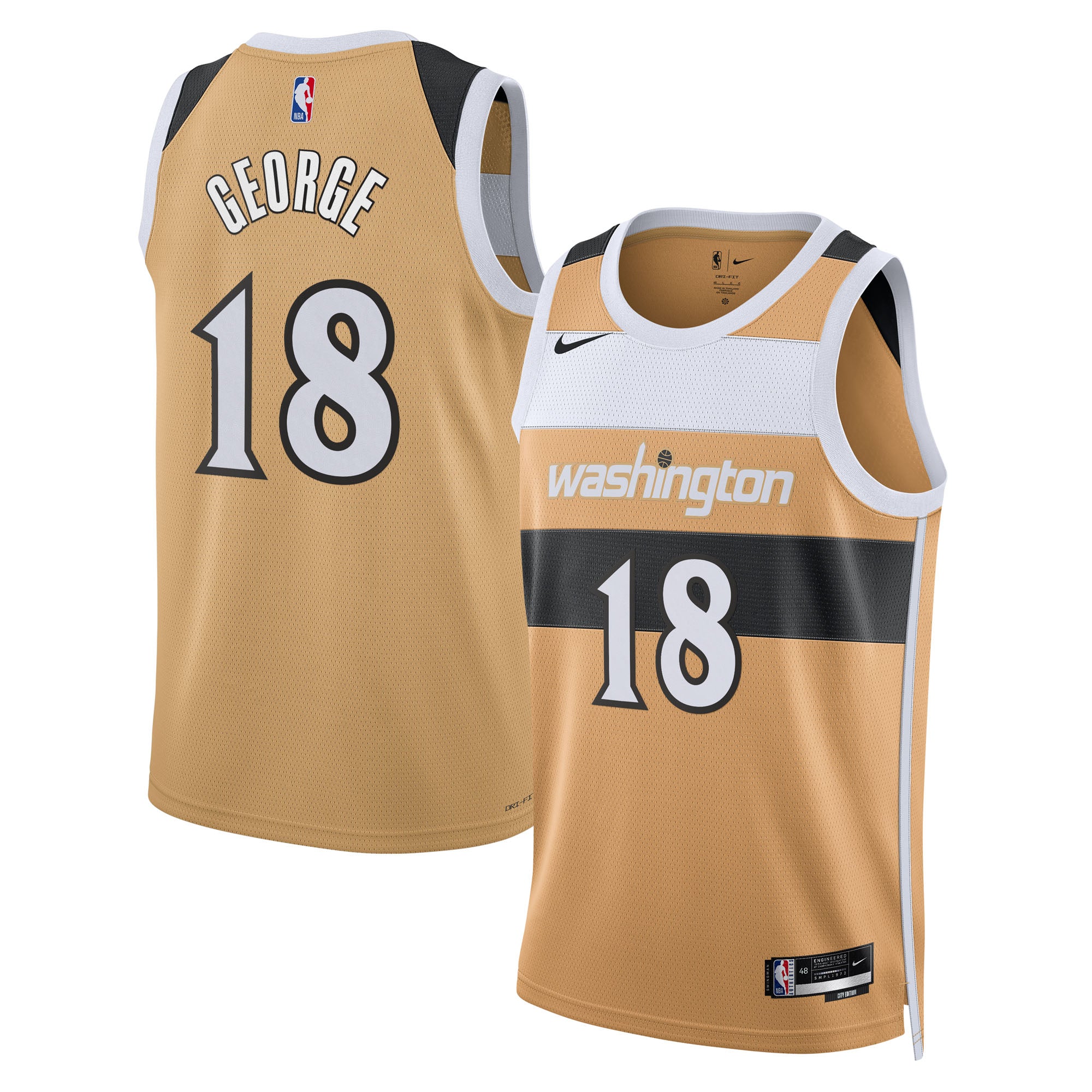 Kyshawn George Washington Wizards 2025/26 City Edition Swingman Jersey - Tan - Unisex